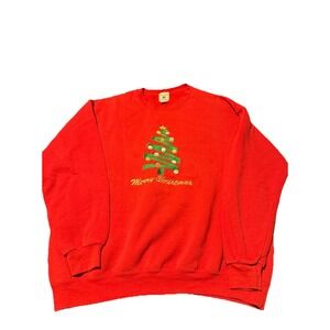 Vintage 1990's Lee Heavyweight Christmas Tree Holiday Sweatshirt Size L Red USA